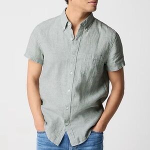 J. Crew Linen Light Green Gray Short Sleeve Shirt Men's Size XL